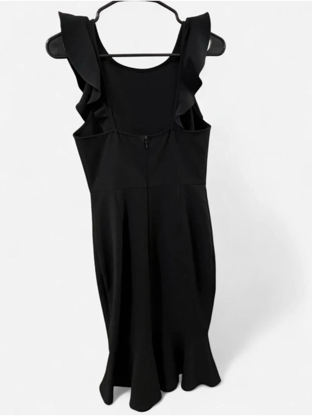 Lulu's Small Black Ruffle-Trim Midi Dress Formal Cocktail Wedding Guest Bodycon - Picture 6 of 8